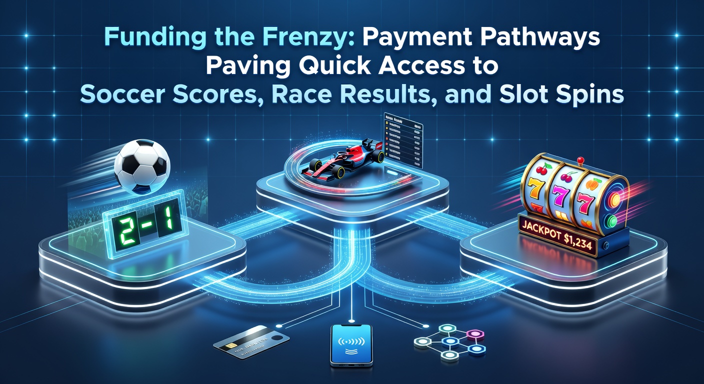 Digital payment icons overlaying a dynamic scene of soccer players, racehorses thundering down a track, and spinning slot reels, symbolizing swift funding for betting action