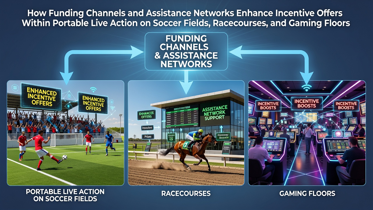 Funding channels supporting live betting incentives on soccer fields, racecourses, and gaming floors through portable devices