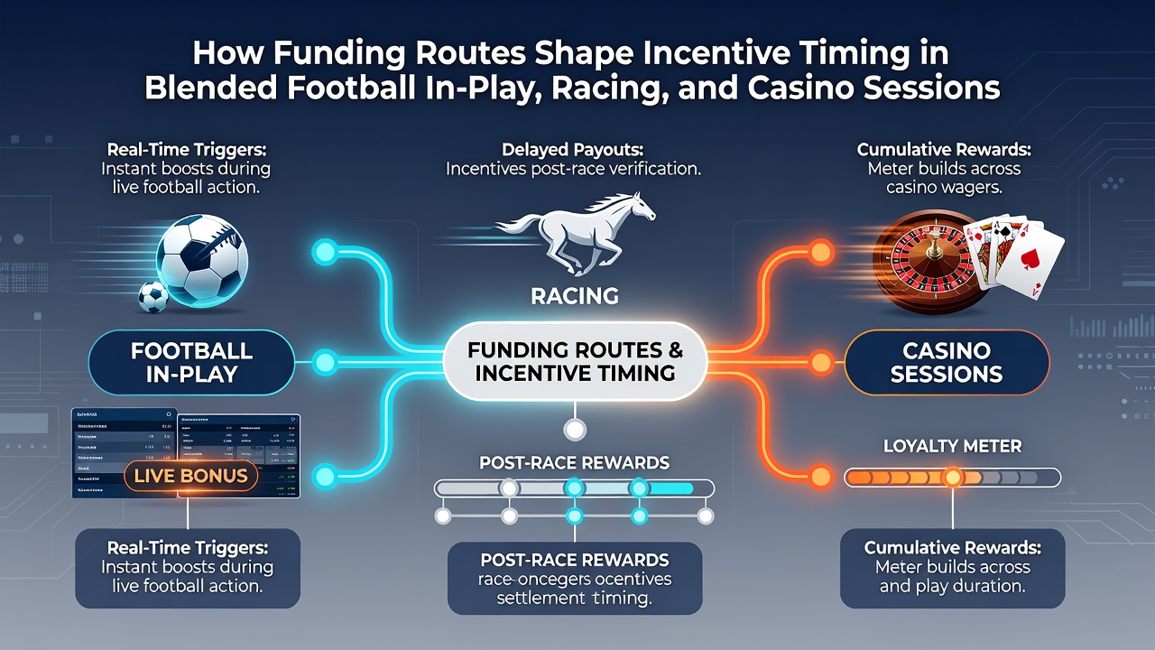 Diagram showing how different deposit methods align bonus releases with live events in football, racing, and casino environments