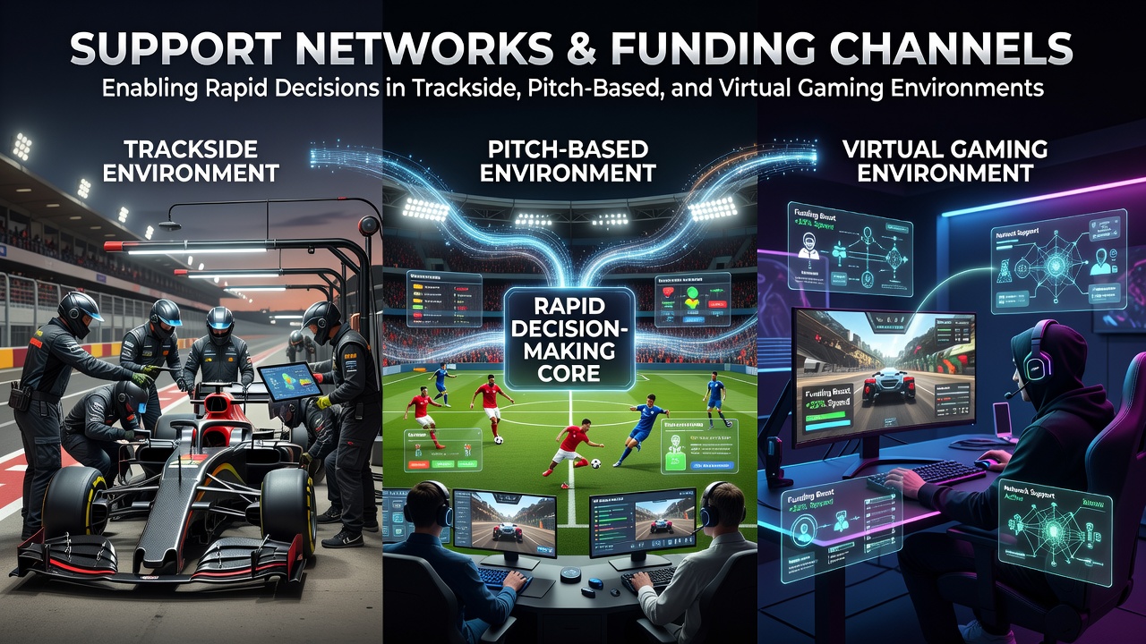 Support networks enabling real-time decisions at racetracks and sports fields