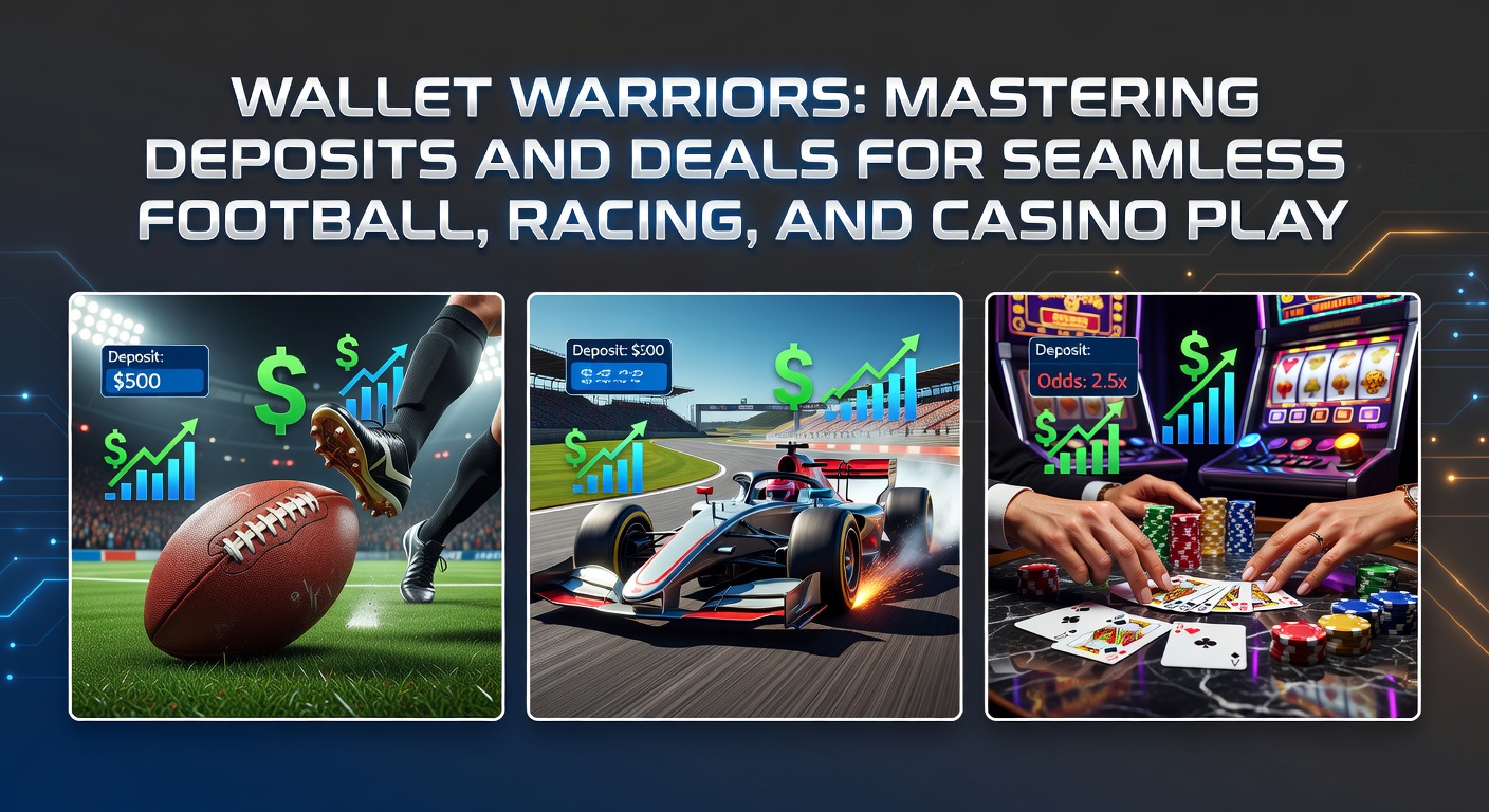 Digital wallet interface showing quick deposit options amid icons of football pitches, race tracks, and casino tables